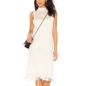 Callahan Stripe Sleeveless Turtleneck Dress in Creme Fringe Bottom Size Small